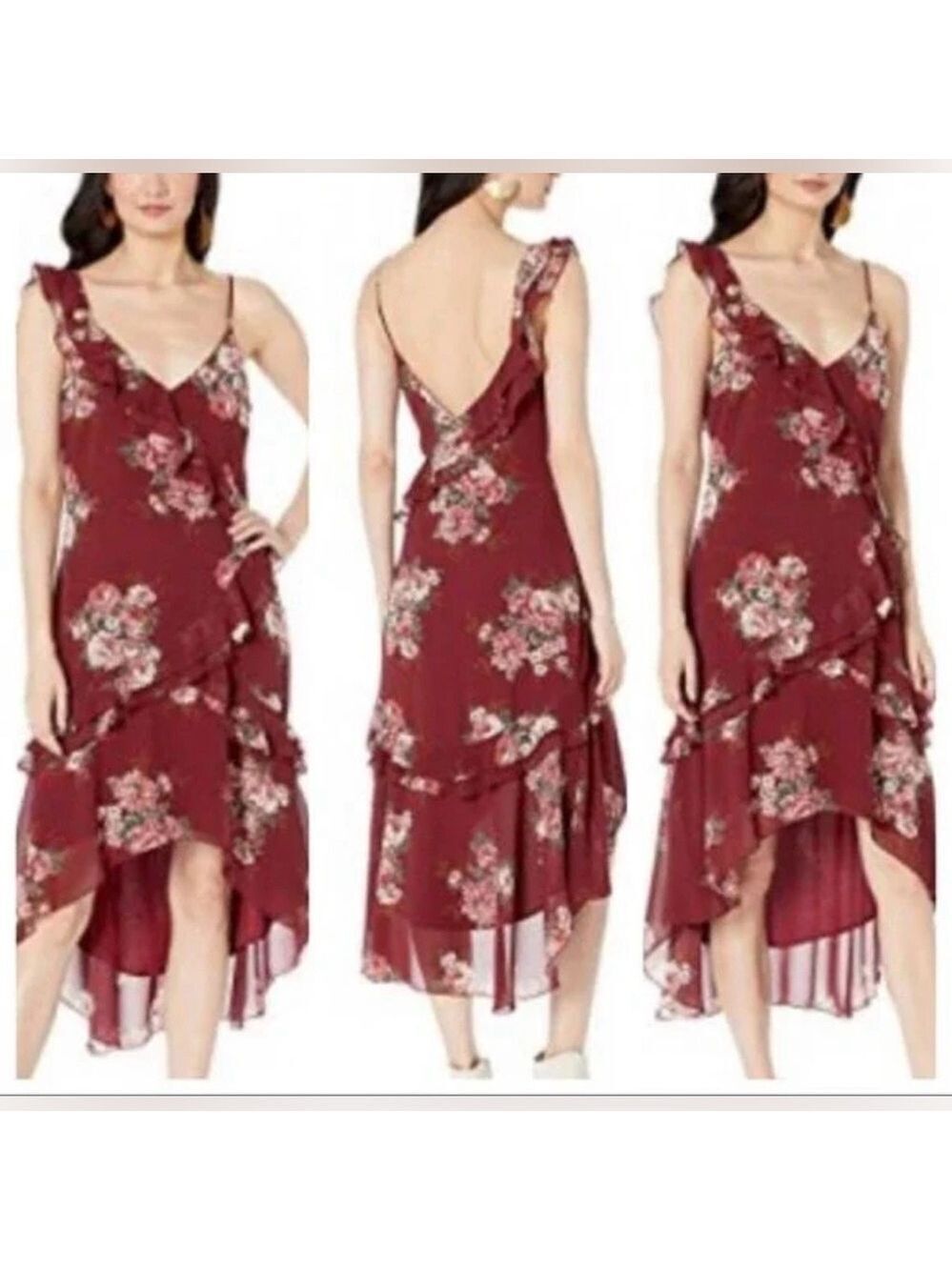 WAYF 90s Y2K Inspired Fairy Ruffle Tiered Floral Sheer Midi Marilyn Aline Dress